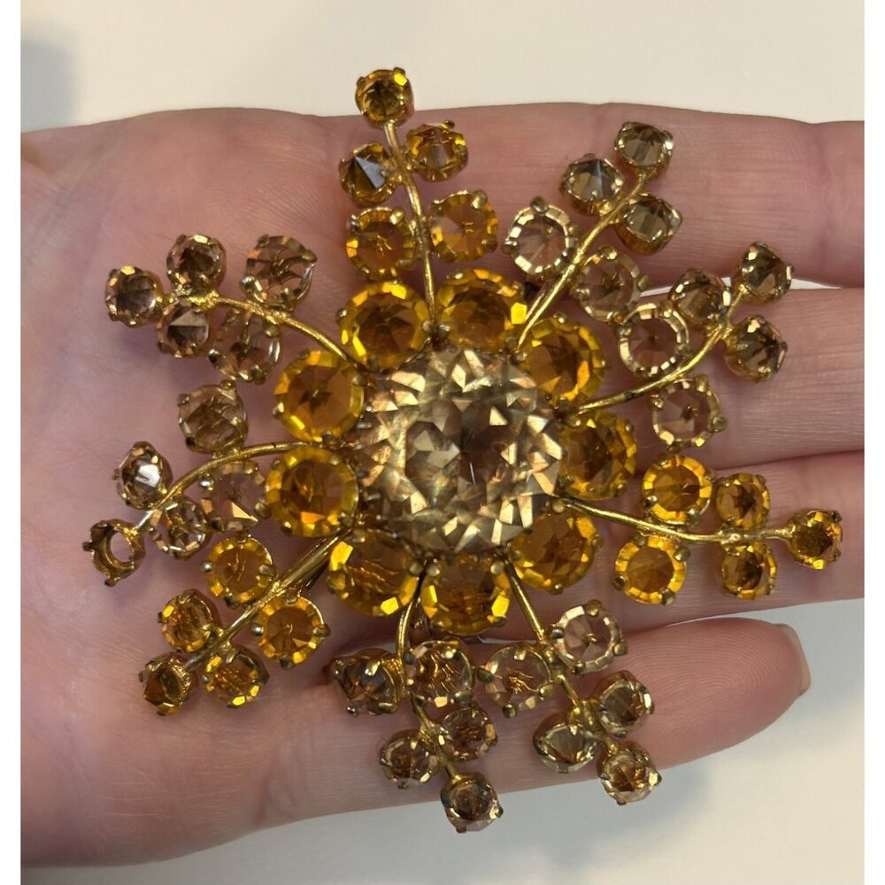 AMAZING HUGE Large Austria Vintage Inverted Rhinestone Brooch